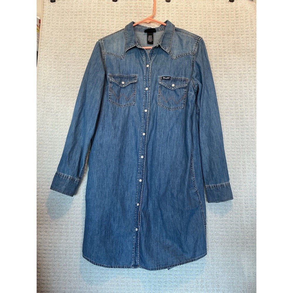 Wrangler Retro Women's‎ Chambray Shirt Dress Pearl Snap MEDIUM